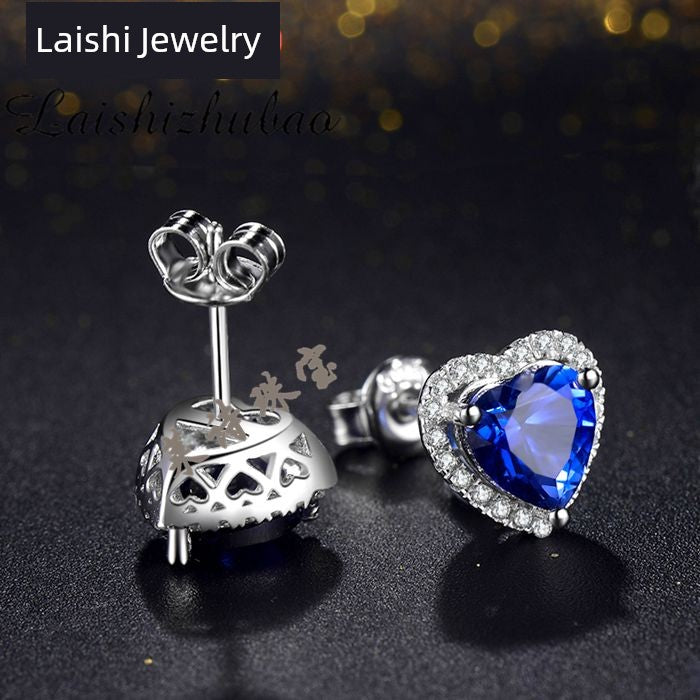 Sapphire Stud Earrings for Women Day South Korea Sterling Silver 18K Gold Plating Elegant Color Gemstone Earrings Fashion Tanzanite Earrings