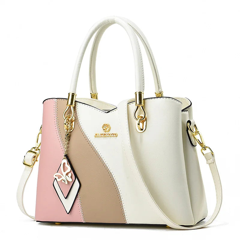 Fashion Contrasting Handbag | Large Capacity Temperament Elegant Mother Bag & Middle-Aged Shoulder Bag