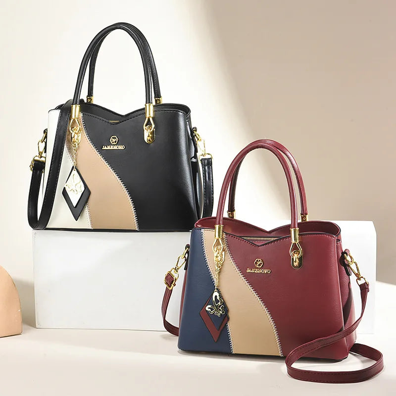Fashion Contrasting Handbag | Large Capacity Temperament Elegant Mother Bag & Middle-Aged Shoulder Bag