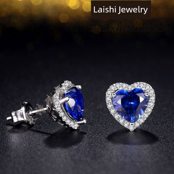 Sapphire Stud Earrings for Women Day South Korea Sterling Silver 18K Gold Plating Elegant Color Gemstone Earrings Fashion Tanzanite Earrings