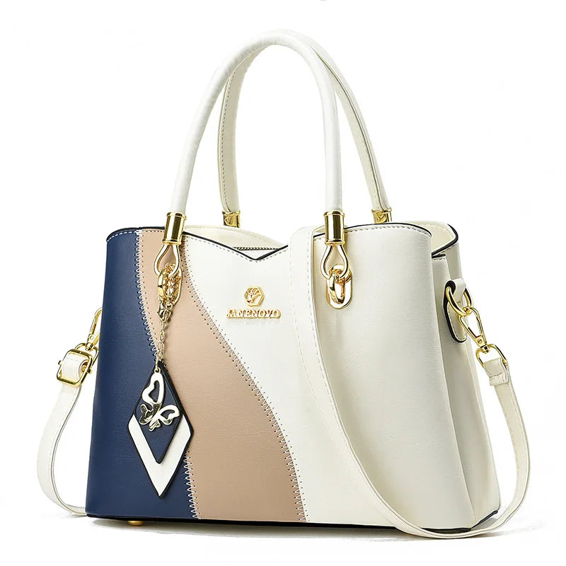 Fashion Contrasting Handbag | Large Capacity Temperament Elegant Mother Bag & Middle-Aged Shoulder Bag