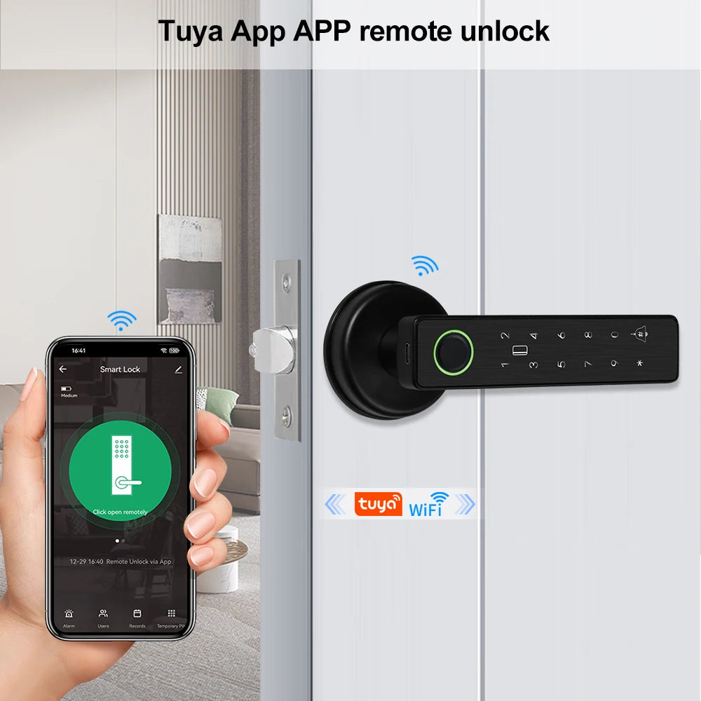 WiFi Tuya APP Biometric Fingerprint Smart Door Lock Password RFID IC Card Keyless Remote Unlocking Dead Bolt Electronic Locks