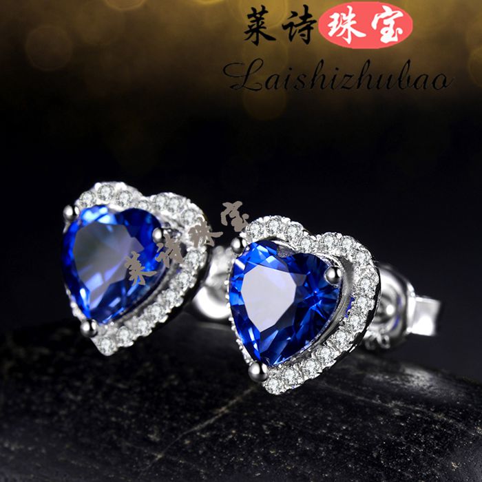 Sapphire Stud Earrings for Women Day South Korea Sterling Silver 18K Gold Plating Elegant Color Gemstone Earrings Fashion Tanzanite Earrings