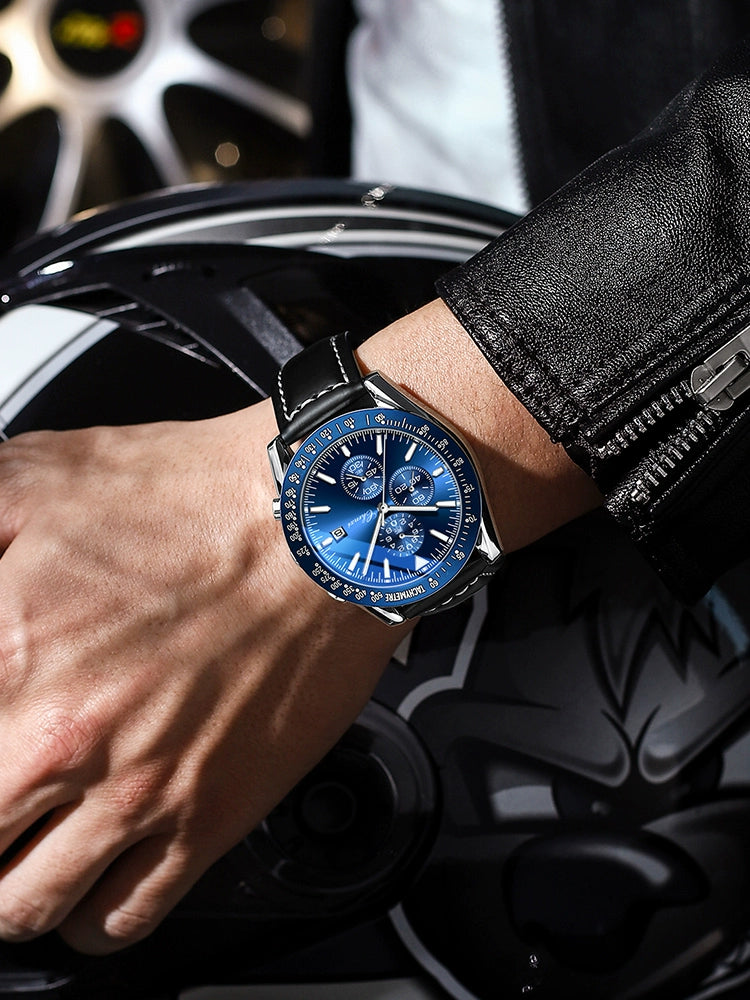 Brand-Name Authentic Watch Men Multi-Functional Large Dial Student Trendy Athleisure Waterproof Leather Belt Quartz Watch