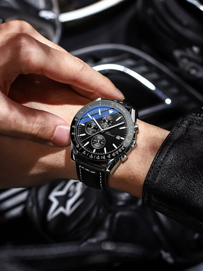 Brand-Name Authentic Watch Men Multi-Functional Large Dial Student Trendy Athleisure Waterproof Leather Belt Quartz Watch