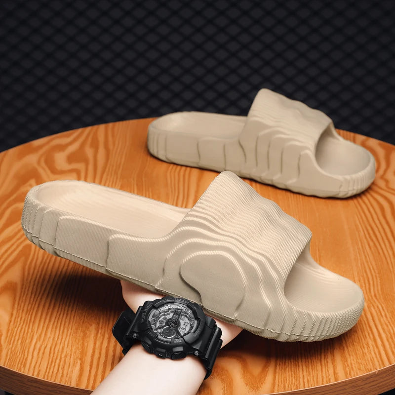 Summer Men Slippers Indoor Couples Non-slip Bathroom Flats Outdoor Beach Slides Graffiti Thick Sole Creative Casual Footwear