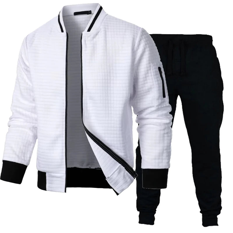 Autumn Mens Long Sleeve Zipper Jacket Set Stand Up Coats Outdoor Sport Sweatwear Winter Warm Collar Sweatshirts 2 Piece Suit