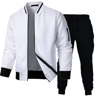 Autumn Mens Long Sleeve Zipper Jacket Set Stand Up Coats Outdoor Sport Sweatwear Winter Warm Collar Sweatshirts 2 Piece Suit