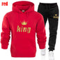 King and Queen Printed Hooded Suits for Couple, Hoodie and Pants, Valentine's Day Present, Fashion Suit, Autumn, Winter, 2 Pcs