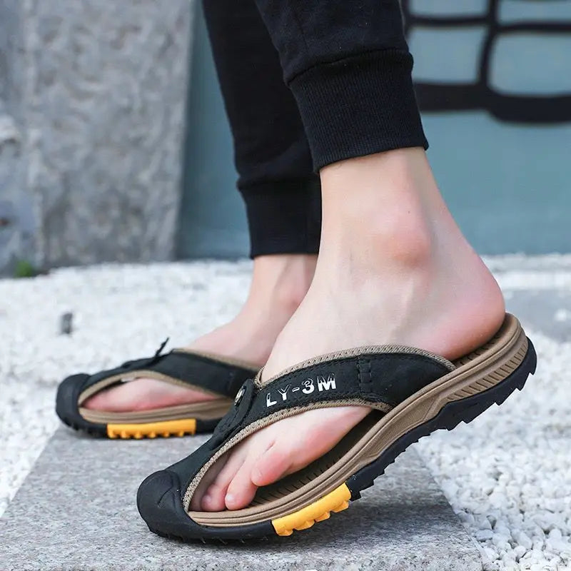 Vanmie Genuine Cow Leather Shoes Men Sandals Men Slippers Anti-slip Summer Fashion Slippers for Men Luxury Casual Summer Shoes