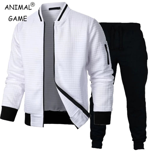 Autumn Mens Long Sleeve Zipper Jacket Set Stand Up Coats Outdoor Sport Sweatwear Winter Warm Collar Sweatshirts 2 Piece Suit