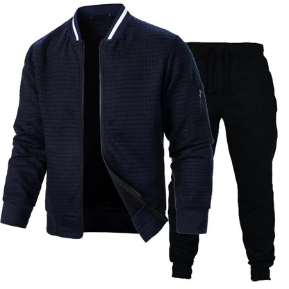 Autumn Mens Long Sleeve Zipper Jacket Set Stand Up Coats Outdoor Sport Sweatwear Winter Warm Collar Sweatshirts 2 Piece Suit