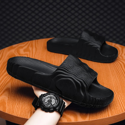 Summer Men Slippers Indoor Couples Non-slip Bathroom Flats Outdoor Beach Slides Graffiti Thick Sole Creative Casual Footwear