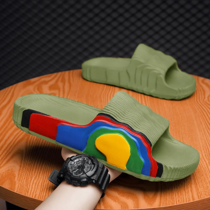 Summer Men Slippers Indoor Couples Non-slip Bathroom Flats Outdoor Beach Slides Graffiti Thick Sole Creative Casual Footwear