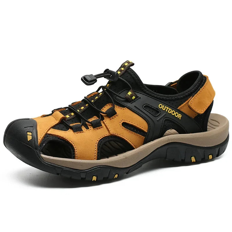 Outdoor Genuine Leather Men's Sandals High-quality Summer Non-slip Beach Shoes Sneakers Men Walking Mountaineering Travel Shoes