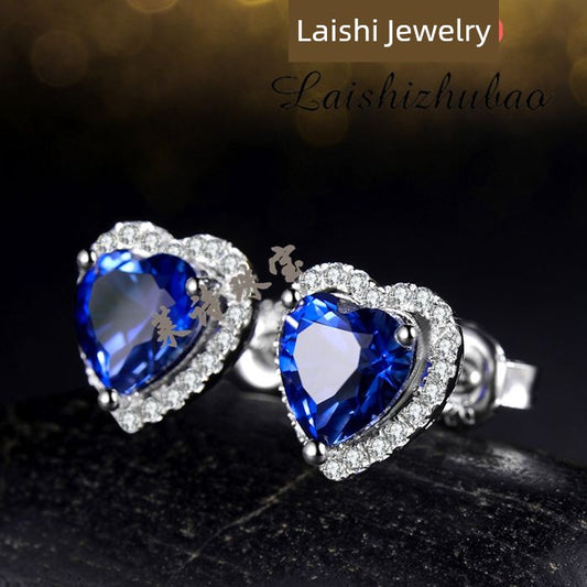 Sapphire Stud Earrings for Women Day South Korea Sterling Silver 18K Gold Plating Elegant Color Gemstone Earrings Fashion Tanzanite Earrings