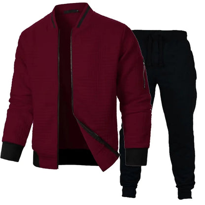 Autumn Mens Long Sleeve Zipper Jacket Set Stand Up Coats Outdoor Sport Sweatwear Winter Warm Collar Sweatshirts 2 Piece Suit