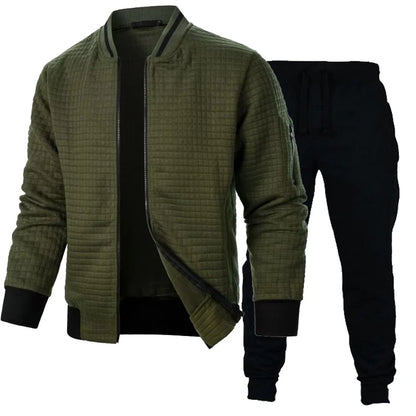 Autumn Mens Long Sleeve Zipper Jacket Set Stand Up Coats Outdoor Sport Sweatwear Winter Warm Collar Sweatshirts 2 Piece Suit