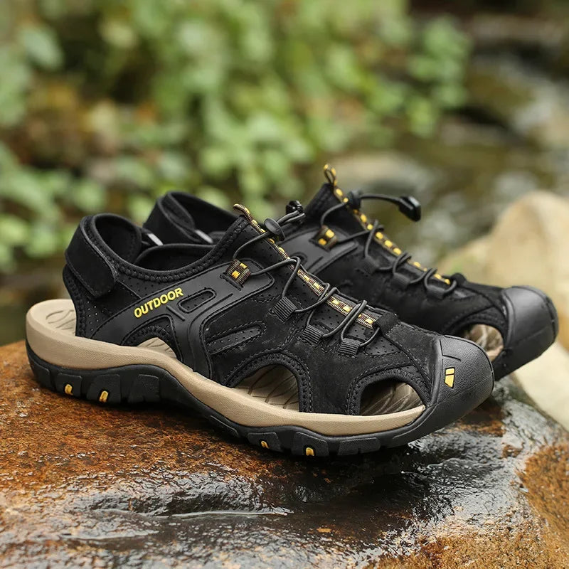 Outdoor Genuine Leather Men's Sandals High-quality Summer Non-slip Beach Shoes Sneakers Men Walking Mountaineering Travel Shoes