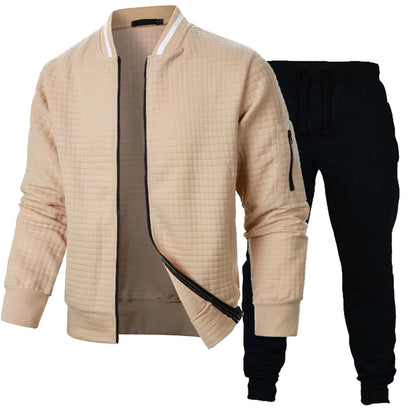 Autumn Mens Long Sleeve Zipper Jacket Set Stand Up Coats Outdoor Sport Sweatwear Winter Warm Collar Sweatshirts 2 Piece Suit