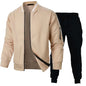 Autumn Mens Long Sleeve Zipper Jacket Set Stand Up Coats Outdoor Sport Sweatwear Winter Warm Collar Sweatshirts 2 Piece Suit