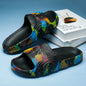 Summer Men Slippers Indoor Couples Non-slip Bathroom Flats Outdoor Beach Slides Graffiti Thick Sole Creative Casual Footwear