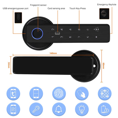 WiFi Tuya APP Biometric Fingerprint Smart Door Lock Password RFID IC Card Keyless Remote Unlocking Dead Bolt Electronic Locks