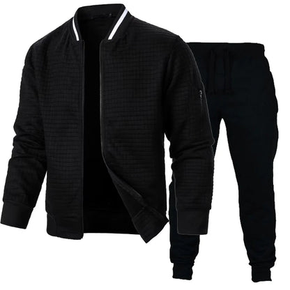 Autumn Mens Long Sleeve Zipper Jacket Set Stand Up Coats Outdoor Sport Sweatwear Winter Warm Collar Sweatshirts 2 Piece Suit