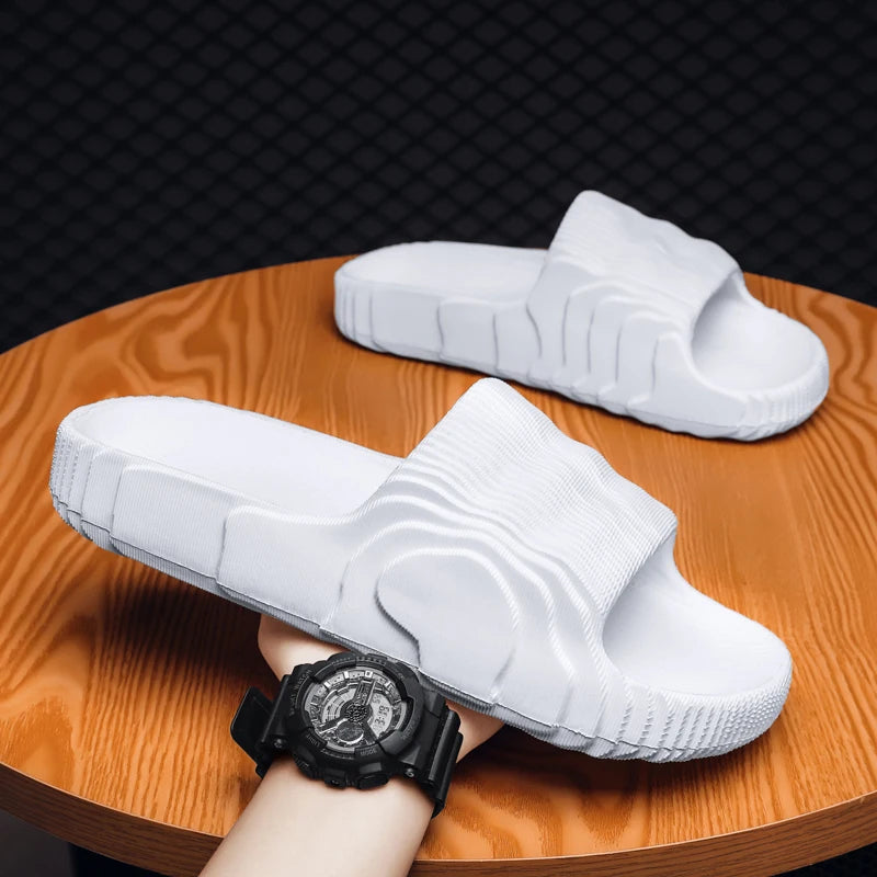 Summer Men Slippers Indoor Couples Non-slip Bathroom Flats Outdoor Beach Slides Graffiti Thick Sole Creative Casual Footwear