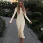 Long Sleeve Maxi Dress – Slim Fit with Pleats & Backless Cut - MollieNMary LLC brands