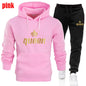 King and Queen Printed Hooded Suits for Couple, Hoodie and Pants, Valentine's Day Present, Fashion Suit, Autumn, Winter, 2 Pcs