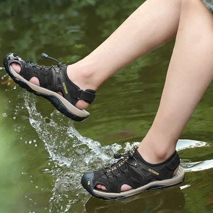 Outdoor Genuine Leather Men's Sandals High-quality Summer Non-slip Beach Shoes Sneakers Men Walking Mountaineering Travel Shoes