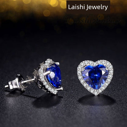 Sapphire Stud Earrings for Women Day South Korea Sterling Silver 18K Gold Plating Elegant Color Gemstone Earrings Fashion Tanzanite Earrings