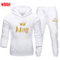 King and Queen Printed Hooded Suits for Couple, Hoodie and Pants, Valentine's Day Present, Fashion Suit, Autumn, Winter, 2 Pcs