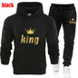 King and Queen Printed Hooded Suits for Couple, Hoodie and Pants, Valentine's Day Present, Fashion Suit, Autumn, Winter, 2 Pcs