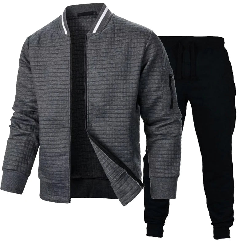 Autumn Mens Long Sleeve Zipper Jacket Set Stand Up Coats Outdoor Sport Sweatwear Winter Warm Collar Sweatshirts 2 Piece Suit