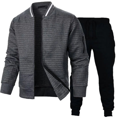 Autumn Mens Long Sleeve Zipper Jacket Set Stand Up Coats Outdoor Sport Sweatwear Winter Warm Collar Sweatshirts 2 Piece Suit